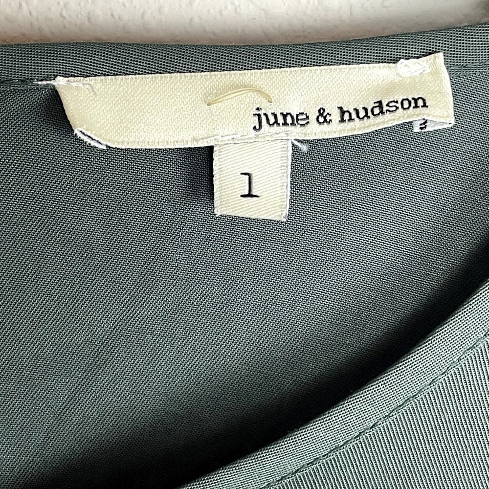 June & Hudson Tencel Keyhole Top Women's Sz 1 Green Long Sleeve Flowy Blouse* - Picture 4 of 6